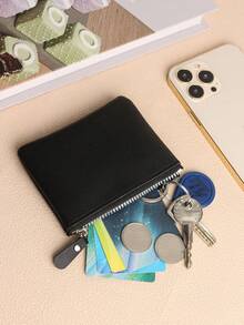Mini Wallet Front Pocket Wallet Credit Card Holder Scratch-Resistant PU Leather Minimalist Wallet Card, Cash And Key Storage - Black - View 3