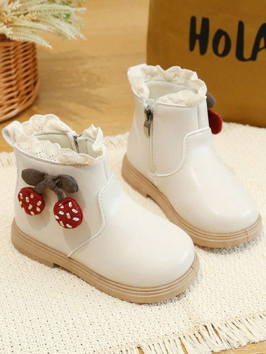 Girls' Sweet Bow & Lace Versatile Ankle Boots - Beige - View 1