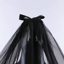 طرحة قصيرة سوداء بفيونكة، طرحة رأس من التول بطبقتين، إكسسوار رأس قوطي لحفلات الزفاف والتصوير الفوتوغرافي والهالوين - الأسود - مشاهدة 7