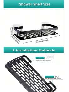 1/2/3pcs [Space-Saving | No Drilling Required] Large Capacity Wall-Mounted Shower Caddy | Drill-Free Installation, Space-Saving, Easy To Install | Bathroom And Kitchen Storage Rack For Toiletries, Cosmetics And Daily Essentials - Black - View 3