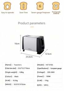 SOKANY 016S Home Toaster, Fully Automatic 2-Slice, Stainless Steel Dual Slots, Multi-Speed Control, Adjustable Temperature, Anti-Jam Pop-Up, Fast Toasting, Stainless Steel Material, Perfect For Home/Brunch/Baking - Black - View 7