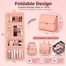 Women's Hanging Makeup Bag With Mirror - Foldable Waterproof Felt Storage Bag, Large Capacity Felt Material, Waterproof Foldable Design, Includes Mirror; Suitable For Travel, Gym, Cruise - Multicolor - View 1