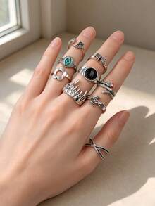 10/20 chiếc/lô nhẫn unisex phong cách Gothic Punk cổ điển, thiết kế hình trái tim mắt lớn, quà tặng tiệc lễ hội, quà tặng bạn bè, phụ kiện đeo hàng ngày - Nhẫn punk mắt nhỏ - Xem 9
