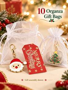 30pcs Christmas Keychain Gift Set, Includes 10 Random Style Oil Drop Keychains + 10 Organza Gift Bags + 10 Christmas Cards, Cute Christmas Theme Keychains, Backpack Charms, Suitable For Christmas Party Favors, Holiday Gifts And DIY Gift Packaging - Multicolor - View 4