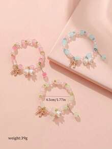 3pcs/Set Girls Sweet Orchid Beaded Bracelet Set, Best Friends/BFF Bracelet Gift For Girls - Multicolor - View 3