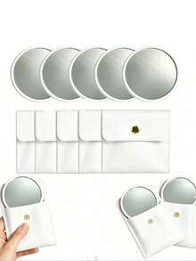 2/4/10/20/50-Piece Set, Mirror And Storage Bag, Mini Pocket Mirror Set - Round Portable Makeup Mirror With Pink Storage Bag, Ideal As A Gift For Women, Birthdays, And Bridal Shower Occasions. Portable Design, Essential Accessory For Dressing Tables - White - View 1
