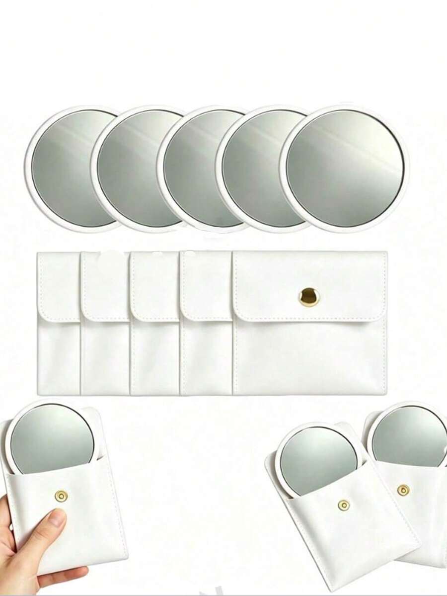 2/4/10/20/50-Piece Set, Mirror And Storage Bag, Mini Pocket Mirror Set - Round Portable Makeup Mirror With Pink Storage Bag, Ideal As A Gift For Women, Birthdays, And Bridal Shower Occasions. Portable Design, Essential Accessory For Dressing Tables - White - View 1