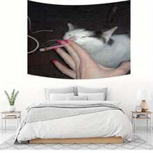 1pc Funny Cat Smoking Internet Meme Wall Hanging - Cat Decor Polyester Fabric Wall Hanging, Easy To Hang, Suitable For Indoor/Outdoor Use, Perfect For Party, Study, Bedroom Decoration - Unique Gift For Men And Women - Multicolor - View 2
