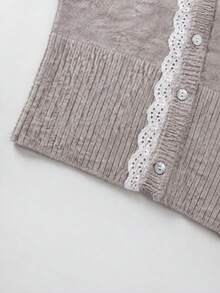 Women's New V-Neck Knit Cardigan, Autumn/Winter, Casual, Academic, Commute - Light Oatmeal - View 8