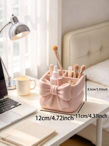 1pc Bow Decor Desktop Storage Box, Pink Sweet Style Remote Control Holder, Bedside Cosmetic Organizer, Multi-Functional Home Storage, Suitable For Living Room, Bedroom, Bathroom, Dining Room, Perfect Christmas Gift Choice - Multicolor - View 8
