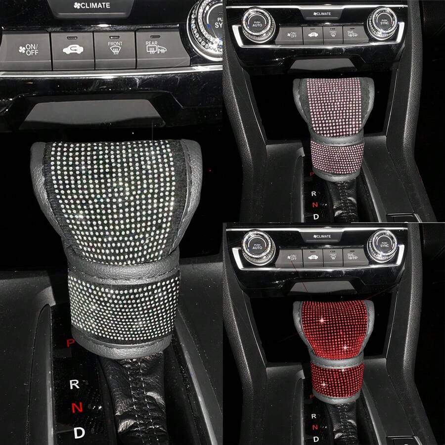 1pc Shiny Car Gear Shift Handle Cover, Car Gear Lever Protector, Automatic Gear Shift Cover With Crystal Glitter Bling Rhinestones, Universal Car Decorative Accessory For Women - A - View 1
