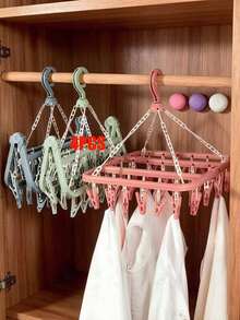 32-Clip Hanger Sock Clip Drying Rack Underwear Panties Laundry Rack Multi-Clip Home Balcony Foldable Clothes Hanger - Multicolor - View 17