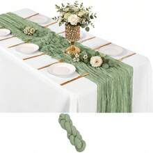 16 Pack Sage Green Cheesecloth Table Runner, Boho Gauze Table Runners, Rustic Semi Sheer Cheese Cloth Fabric For Wedding Party, Baby Shower, Birthday, Engagement, Farmhouse Dining Table Decor, Holiday Decorations, Romantic Wedding Centerpiece Decor - Sage Green - View 16