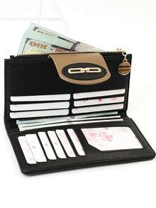 Fashionable Contrast Color Snap Long Wallet, Soft PU Clutch Wallet With Multi-Function Card Holder, Exquisite Metal Hardware, Magnetic Closure, Minimalist Design, Perfect Gift - Multicolor - View 4