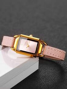 Women's Fresh Small Thin PU Strap Quartz Watch, Minimalist Square Dial With Simple Markings, Suitable For Girls And Students For Daily Wear, Gift Watch (1pc/Set) Watch Box Not Included - Pink - View 7