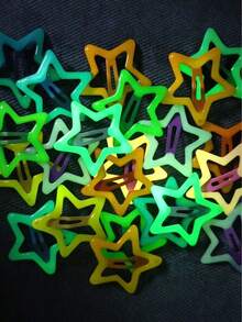 10pcs Girls Multicolor Glow-In-The-Dark Hollow Star BB Clips Set, Y2K Star Hair Clips For Party, Music Festival, Side Hair Clips, Holiday Party Atmosphere Hair Accessories, Girls Hair Clips, Girls Hair Accessories (Random Color) - Multicolor - View 1