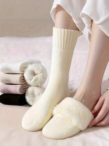 1/3/6 Pairs Women' Winter Thermal Socks - Thick Plush Lining Warm Snow Suitable For Weather, Soft Machine Washable Polyester Sole Socks, Outdoor Use, Unisex Suitable For - Multicolor - View 3