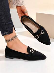 2026 Autumn/Winter New Fashion Comfortable Black Pointed Toe Flat Bow Ballet Shoes - Black - View 3