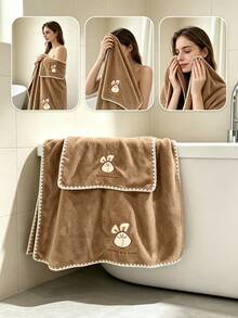 1pc Thickened Coral Fleece Towel Bath Towel 34*75cm 70*140cm Absorbent Quick Drying No Shedding Exquisite Embroidery Suitable For Bathroom Face Washing Bathing Outdoor Travel Multiple Occasions - Brown - View 1