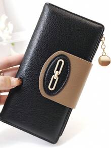 Fashionable Contrast Color Snap Long Wallet, Soft PU Clutch Wallet With Multi-Function Card Holder, Exquisite Metal Hardware, Magnetic Closure, Minimalist Design, Perfect Gift - Multicolor - View 3