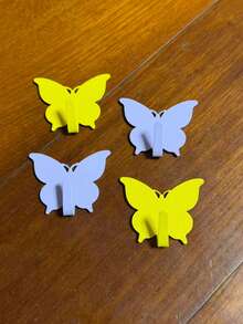 4pcs Pink Butterfly Decorative Wall Hooks, No-Drill Hanging Hooks, Perfect For Girls Room Decor - Multicolor - View 9