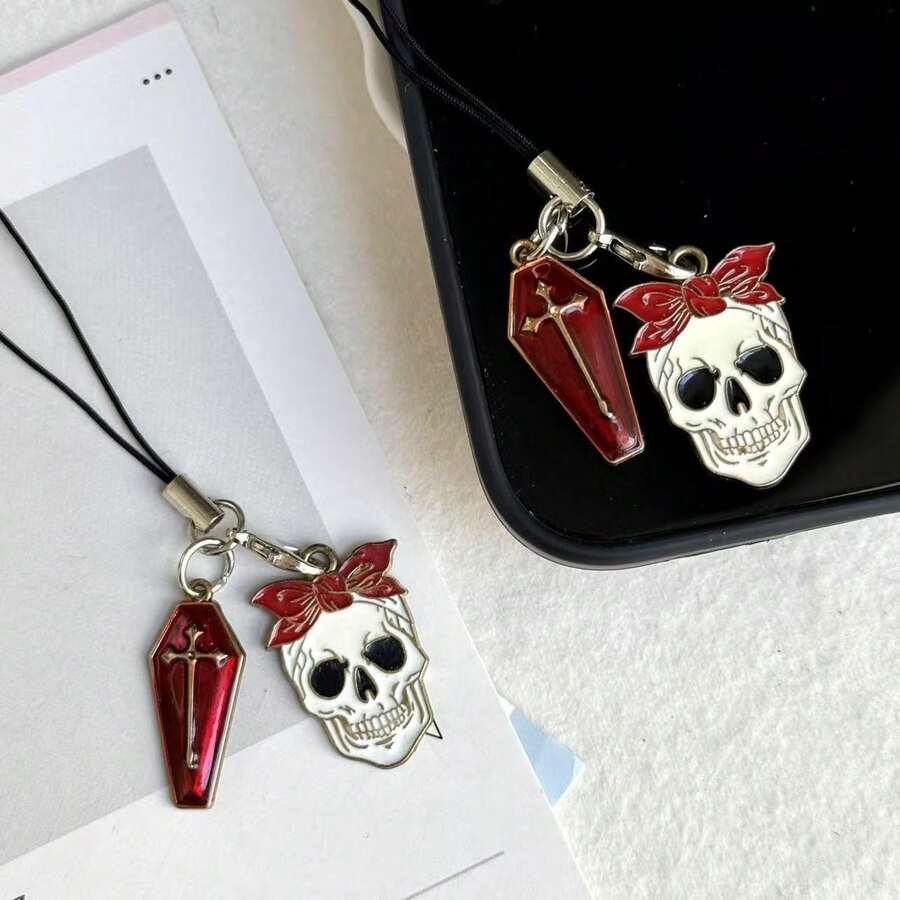1/2pcs Halloween Skull Phone Charm Pendant, Universal For Smartphones