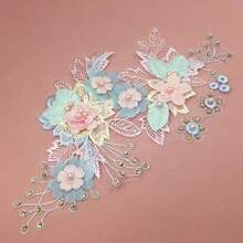 1 buah Patch Applique Bunga Bordir 3D Manik-manik untuk Dekorasi Gaun Pengantin dan Pakaian Pesta - Tambalan kain - View 5