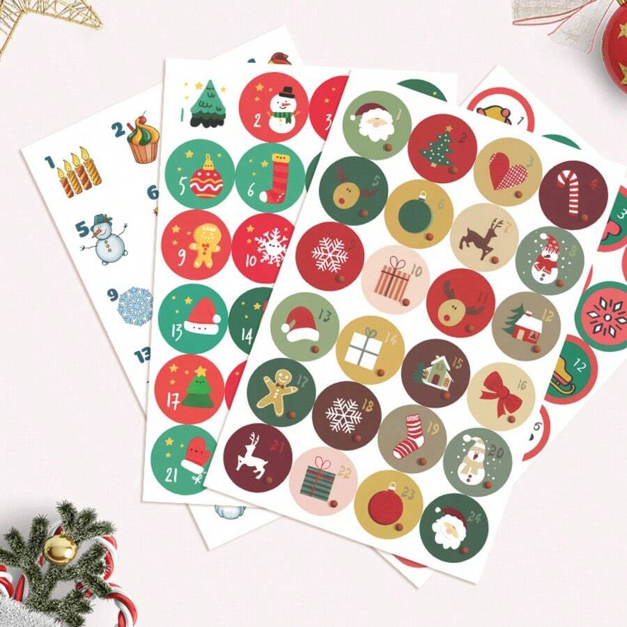 3PCS Round Self-Adhesive Christmas Stickers Set (24pcs) - Random Style - Christmas Series Numbered Self-Adhesive Convenience Sticky Seal Stickers - one-size - View 1