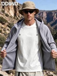 Men's Textured Outdoor Camping Hiking Climbing Commuting Jacket, Thermal Lined Autumn Apparel, Minimalist Versatile Workwear Jacket Hoodie - Mauve Purple - View 4