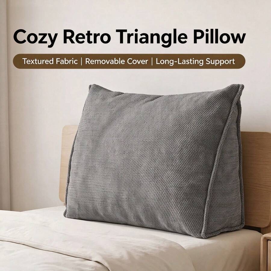 1pc Triangular Wedge Pillow, Textured Fabric Bed Rest Pillow, Removable & Washable Pillowcase, Ergonomic Backrest Pillow, Suitable For Bed, Sofa, Reading & Leisure - Triangle Cushion - View 1