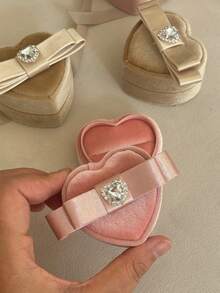Satin Heart-Shaped Ring Box Travel Jewelry Storage Box, Cute Velvet Earring Necklace Box, Crystal Bow Detail Ring Box, Proposal Ring Box Protective Jewelry Storage Box, Suitable For Rings And Bracelets, Birthday Gift For Girls And Women, Proposal Ring Box - Multicolor - View 7