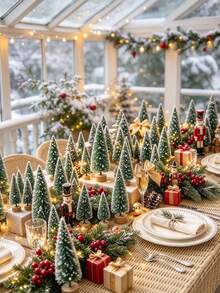 5/10 buah Pohon Natal Mini Bersalju, Pohon Pinus Kecil Realistis, Dekorasi Lanskap Miniatur Meja, Pohon Natal Dekoratif Kecil, Pohon Natal Dekorasi Pemandangan Meja, Barang Dekoratif untuk Menciptakan Suasana Liburan - Hijau - View 1