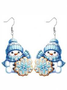1 Pair Christmas Snowman Acrylic Earrings, Creative Holiday Design Decorative High-End Ear Pendants - Baby Blue - View 3