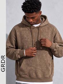 GRDR Men's Autumn/Winter Casual Loose Fit Hooded Fleece Sweatshirt - Brown - View 3