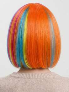 Rainbow Color Bob Wig With Bangs, Gradient Color Design, Holiday Party, Comic Convention, Cosplay, Funny Eye-Catching Atmosphere Costume Headwear - View 5