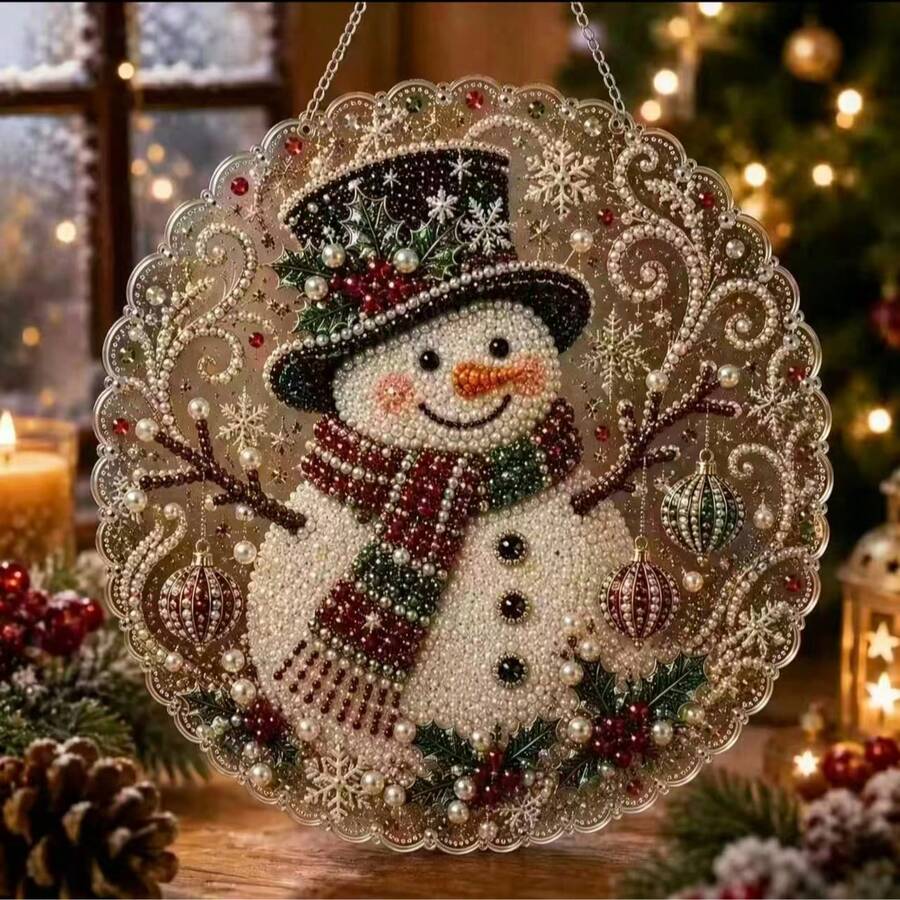 1pc Sparkling Round Lace Christmas Tree Diamond Painting Hanging Ornament, Christmas Atmosphere Decor - Random Style - Multicolor - View 1