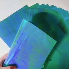 Chameleon Holographic Film, 18pcs Blue-Green Color-Changing Shiny PET Sheets, Glossy Rainbow Color-Changing Handmade Film, Waterproof Shiny Handmade Material, Suitable For Scrapbooking, Party Decoration, Gift Wrapping, Art Creation - 18 Sheets Blue-green Iridescent Holographic Cardstock - View 10