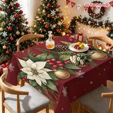 1pc Rectangular Christmas Themed Printed Tablecloth, Suitable For Indoor/Outdoor Dining, Party, Buffet, Wedding, Woven Polyester Tablecloth - Multicolor - View 9