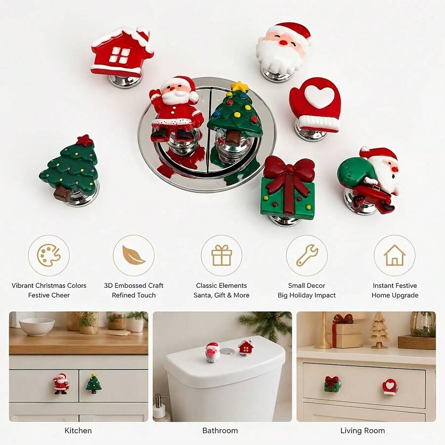 2pcs Christmas Toilet Flush Button, Christmas Tree Creative Bathroom Water Tank Switch Button, Cute Toilet Sticker - Christmas - View 1