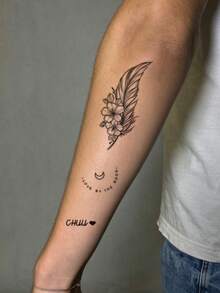 1pc Men's Temporary Tattoo Sticker,Mixed Pattern Of Butterflies, Roses, Feathers, Music Notes, Fish Bones And Texts, Realistic Tattoo Design, Suitable For Daily Wear, Bachelorette Party Favors, Music Festivals, Games, Graduation Gifts, Lasts 3-5 Days - Christmas - View 4
