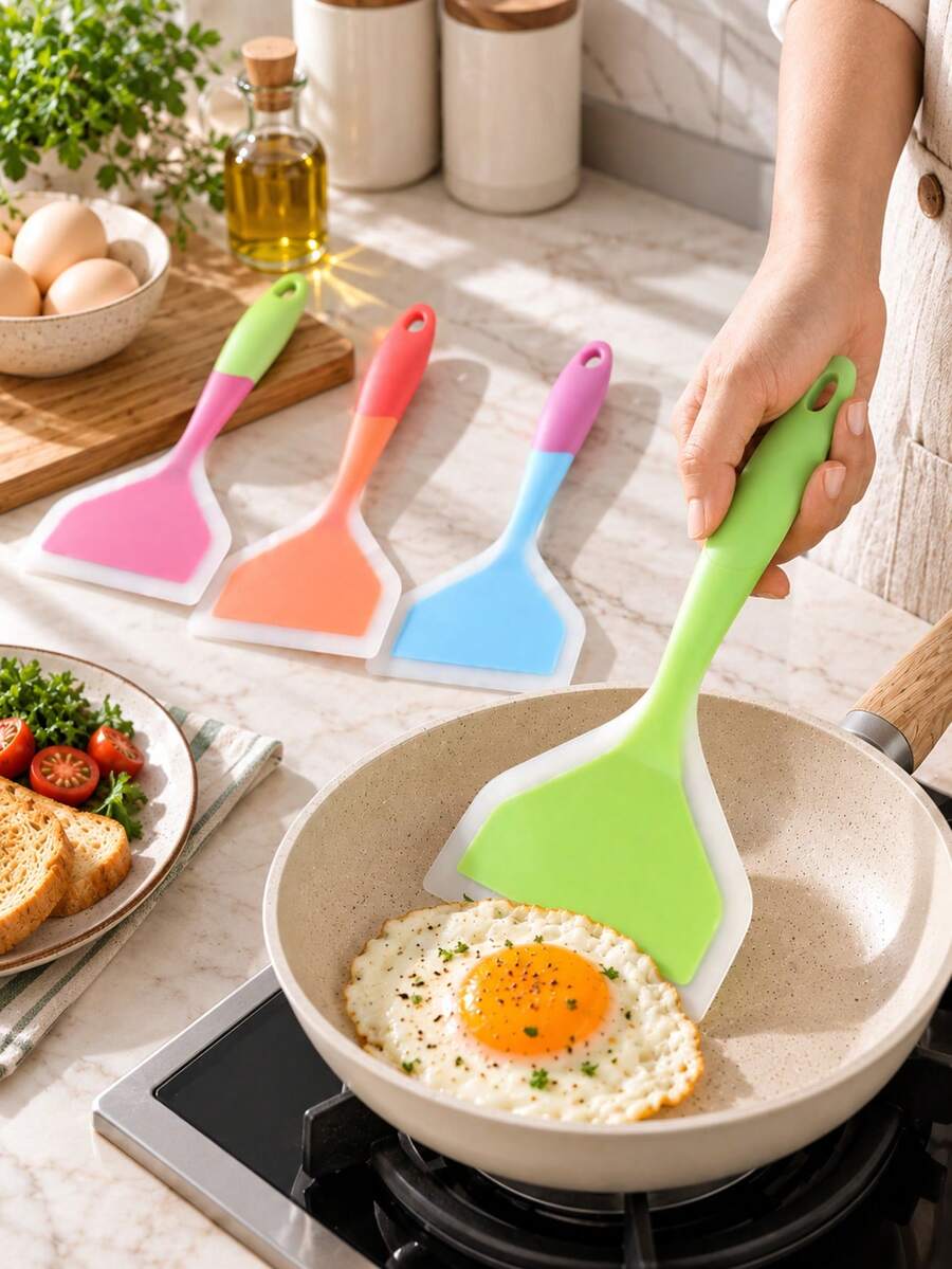 Random 2/1pc Silicone Wok Spatula, Translucent Kitchen Frying Spatula, Cabinet Cookware, Home Cooking Wide-Mouth Slotted Spatula