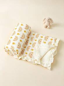 1pc Soft Baby Blanket With Ruffle Edge, Breathable Skin-Friendly Newborn Swaddle, Suitable For Nursery And Stroller, All Season - Multicolor - View 8