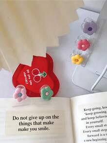 5/3/1pcs Macaron Colorful Flower Shaped Cartoon Transparent Clips, Cute Elegant Style Flower Transparent Side Clips, Multi-Functional Paper Clips, Receipt, Ticket, Exam Paper Storage Clips, Snack Sealing Clips, Daily Decorative Stationery, Suitable For Organizing Documents, Notes, Bills At Home Or Office. Random Color - Multicolor - View 3