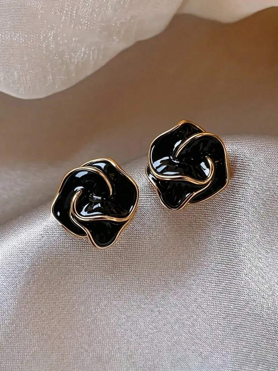 1 Pair Beautiful Earrings For Women Wedding Engagement Party Jewelry Valentine's Day Gift - Gold + Black - View 1
