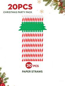 10/24pcs Christmas Reindeer & Santa Hat Print Disposable Paper Tableware Set, Includes Paper Cups, Napkins, Popcorn Boxes, Food Boxes And Straws, Suitable For Christmas Dinner, Family Gathering, Dessert Table Decor And Winter Party - Multicolor - View 14