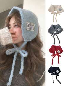 1pc Women's Knitted Plush Tie Ear Muffs, Soft And Warm Ear Protection, Winter Windproof And Cold-Proof Ear Covers, Suitable For Daily Wear, Outdoor Travel, Cycling And Commuting - Multicolor - View 1