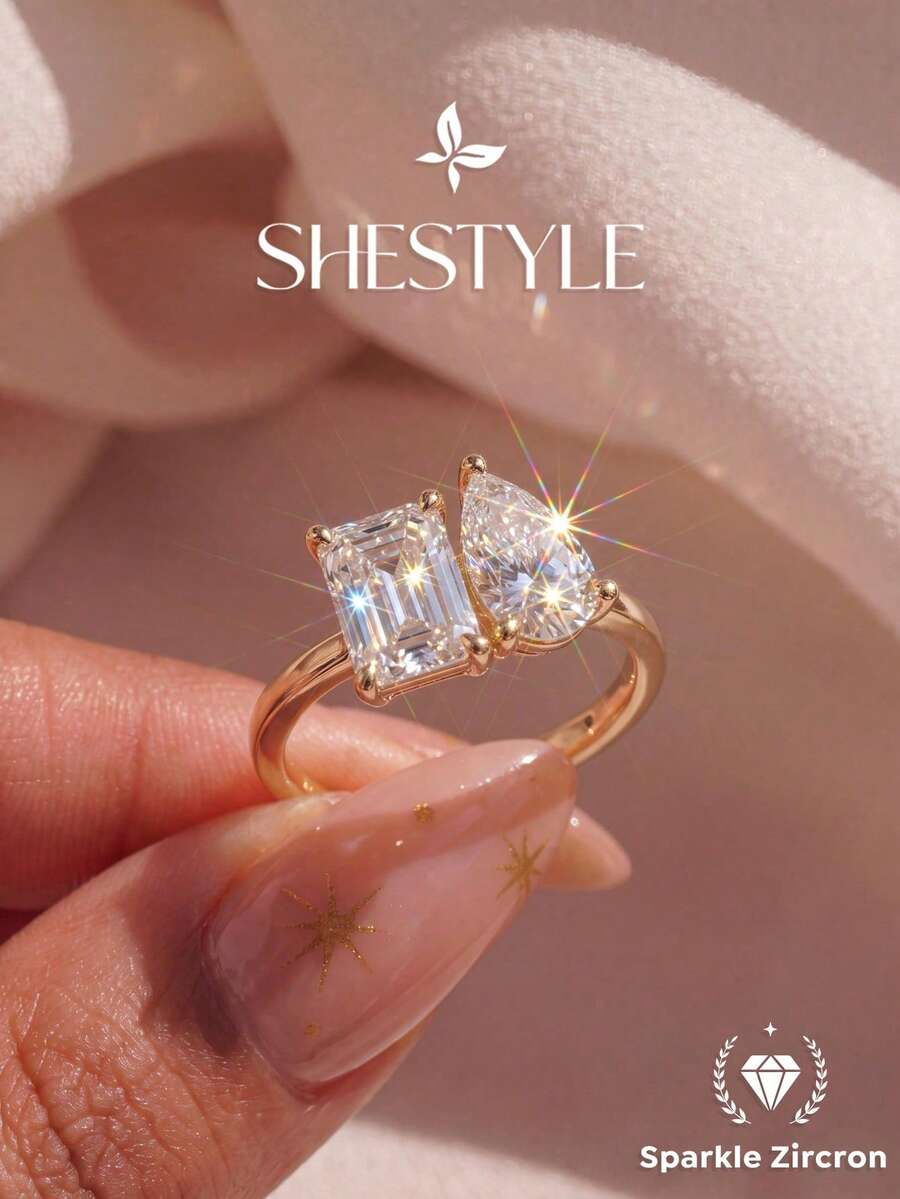 1pc Classic Water Drop Square Ring, Valentine's Day Birthday Couple Gift, Charming Exquisite Women's Pendant Ring