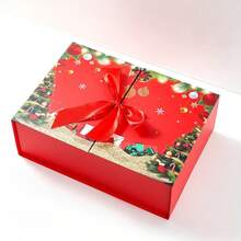 Flat-Style Double-Opening Folding Christmas Gift Box, Christmas Red Bow Top And Bottom Lid Gift Box, Christmas Eve Chocolate Packaging Empty Box, Holiday Gift-Giving Souvenir Box - Multicolor - View 12