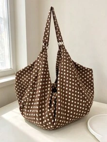 大容量格紋肩背包 女款斜挎包 休閒實用多功能托特包 適合上班、學習、旅行 - 棕色 - 查看 6