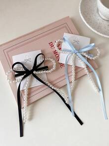2/1pc Girls Bow Hair Clips, Elegant Pearl Hair Accessories, No Hurt Hair, Suitable For Girls Daily Wear - Multicolor - View 8